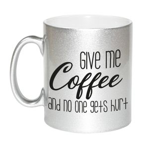 Give me coffee zilveren cadeau mok / beker 330 ml