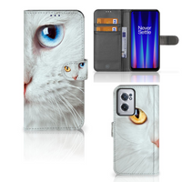 OnePlus Nord CE 2 Telefoonhoesje met Pasjes Witte Kat - thumbnail