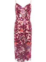 Marchesa Notte robe botanique brodée de sequins - Rose