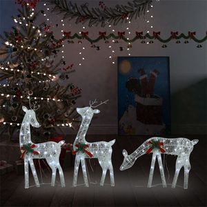 VidaXL Rendierfamilie Kerstmis koudwit 270x7x90 cm mesh wit