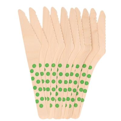 10x Houten duurzame wegwerp messen groene stippen 16 cm - 10x Houten duurzame wegwerp messen groene stippen 16 cm -
