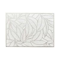 Unique Living Placemat Nissa - 1x - zilver bladmotief - 30 x 45 cm   - - thumbnail