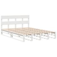 vidaXL Bedframe met hoofdbord massief grenenhout wit 135x190 cm, bed, slaapkamermeubel, houten bed, tweepersoonsbed, houten bedframe, bedbodem