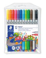 Staedtler Noris Club 320 NWP12 Fibre-Tip Pen met 2 Tips Pack van 12 in Zachte Plastic Case