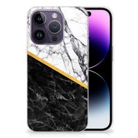 Apple iPhone 14 Pro TPU Siliconen Hoesje Marmer Wit Zwart - Origineel Cadeau Man