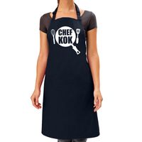 Chef kok barbeque schort / keukenschort navy blauw dames   - - thumbnail