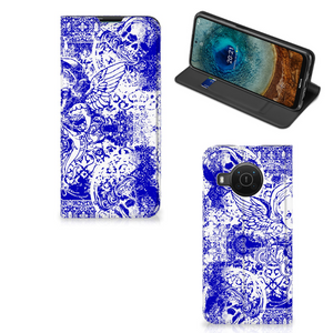 Mobiel BookCase Nokia X20 | X10 Angel Skull Blauw