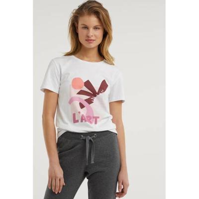 anytime T-shirt met printopdruk wit anytime T-shirt met printopdruk wit