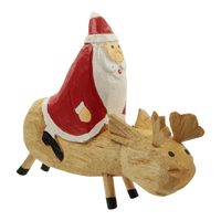 Houten Kerstman op Rendier (16 x 14 cm) - thumbnail