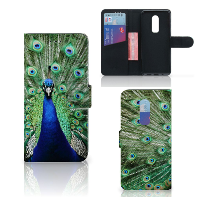 OnePlus 6 Telefoonhoesje met Pasjes Pauw OnePlus 6 Telefoonhoesje met Pasjes Pauw