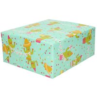 1x Cadeaupapier mint / gekleurde cactus en slinger Happy Birthday 70 x 200 cm