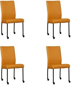 Set van 4 Gele leren moderne eetkamerstoelen Comfort - poot rond zwart met wiel - Toledo Leer Leem (geel leer)