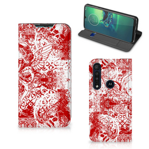 Mobiel BookCase Motorola G8 Plus Angel Skull Rood