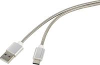 Renkforce USB-kabel USB 2.0 USB-A stekker, USB-C stekker 1.00 m Zilver Kabelmantel van RVS RF-4888671