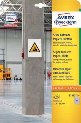 Avery-Zweckform L7872-20 ( 35.6 x 16.9 mm, Wit, 1600 stuk(s), Permanent hechtend, Sterk hechtend