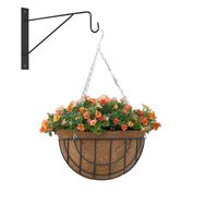 Hanging basket met muurhaak donkergrijs en kokos inlegvel - metaal - complete hanging basket set