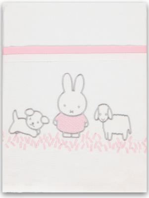 Nijntje laken Grass junior 100 x 150 cm katoen wit/roze