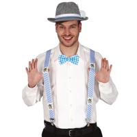 Oktoberfest verkleed set - bretels/vlinderstrikje/hoed - blauw/wit - volwassenen - carnaval