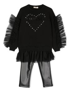 TWINSET Kids ensemble sweat-legging volanté à logo imprimé - Noir