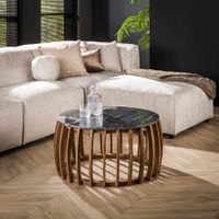 LifestyleFurn Salontafel Garreth 80cm, Marmer en mangohout - Zwart marmer - Rond - thumbnail