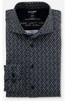 OLYMP Luxor 24/Seven Modern Fit Jersey shirt olijf/blauw, Motief - thumbnail