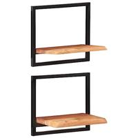 vidaXL Wandschappen 2 st 40x24x35 cm massief acaciahout en staal, massief houten schap, plank, muurplank, wandplank, schap, muurschap, hoekschap