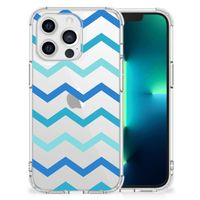 Apple iPhone 13 Pro Doorzichtige Silicone Hoesje Zigzag Blauw