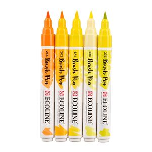 Brushpen Talens Ecoline set-geel blister ÃƒÆ’ 5 stuks ass