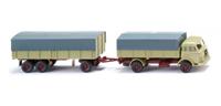 Wiking 0417 02 H0 Vrachtwagen Henschel Prittenhangertrein Henschel groenbeige