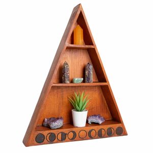 Houten Altaar Edelsteenkast Piramide Bruin Maan fasen Indonesie 50x40x7 cm