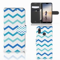 Huawei P20 Lite Telefoon Hoesje Zigzag Blauw - thumbnail