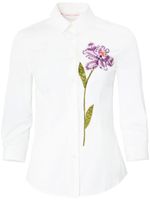 Carolina Herrera chemise en coton à fleurs brodées - Blanc