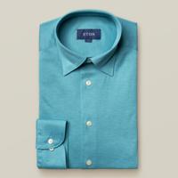 Eton Heren Overhemd Turquoise Pique Hidden Button Down Slim Fit