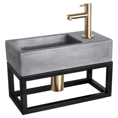 Differnz Ravo fonteinset donkergrijs beton met handdoekrek en rechte kraan mat goud Differnz Ravo fonteinset donkergrijs beton met handdoekrek en rechte kraan mat goud