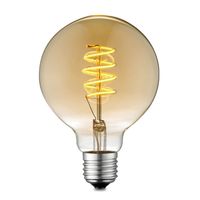 Edison Vintage E27 LED filament lichtbron Globe | G95 Spiraal | Retro LED lamp | 9.5/9.5/13.5cm | Amber | geschikt voor E27 fitting | Dimbaar | 4W 280lm 2700K | warm wit licht