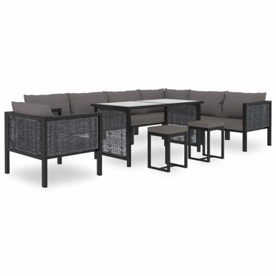 vidaXL 10-delige Loungeset met kussens poly rattan antraciet