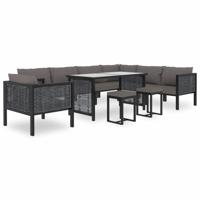 vidaXL 10-delige Loungeset met kussens poly rattan antraciet