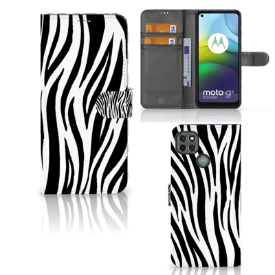 Motorola Moto G9 Power Telefoonhoesje met Pasjes Zebra Motorola Moto G9 Power Telefoonhoesje met Pasjes Zebra