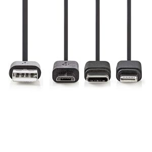 3-in-1-Kabel | USB 2.0 | USB-A Male | Apple Lightning 8-Pins / USB Micro-B Male / USB-C© Male | 48