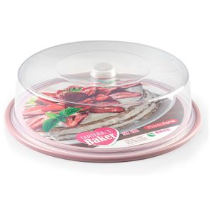 Ronde taart/gebak bewaardoos transparant 32 x 9,5 cm met roze bodem   -