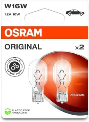 OSRAM ORIGINAL LINE 12V, W16W, Signaallamp, Metalen Wedbe Base, Dubbele Blister (2 lampen)