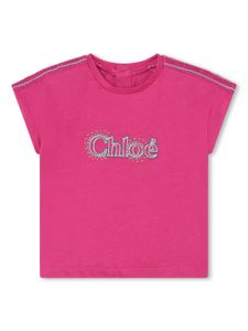 Chloé Kids t-shirt en coton biologique à logo brodé - Rose