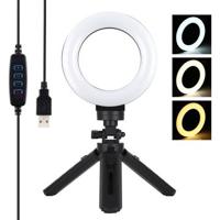 PULUZ PKT3058B 4.7 12cm USB 3 Modes Dimbare Vlogging Fotografie Video LED Ringverlichting + Statiefbevestigingsset - thumbnail