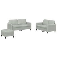 vidaXL 3-delige Loungeset fluweel lichtgrijs, fauteuil, bank, zitbank, 2-zitsbank, sofa, fauteuil stoel, 2 zits bank, twee zits bank, relaxfauteuil