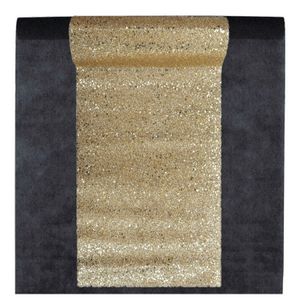 Feest tafelkleed met glitter tafelloper - op rol - zwart/goud - 10 meter