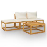 vidaXL 4-delige Loungeset met kussens massief acaciahout crème