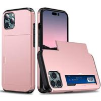 iPhone 14 Pro Hybrid Case with Sliding Card Slot - Rose Gold - thumbnail