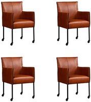 Set van 4 Cognac leren moderne kuipstoel More - poot rond zwart met wiel - Granada leer Savannah (cognac leer) - thumbnail