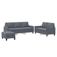 vidaXL 3-delige Loungeset met kussens fluweel donkergrijs, fauteuil, 3-zitsbank, sofa, 2-zitsbank, bank, 2 zitsbank, zitbank, fauteuil stoel