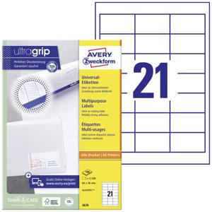 Avery-Zweckform 3670 Universele etiketten 64 x 36 mm Papier Wit 2100 stuk(s) Permanent hechtend Laser (zwart/wit), Laser (kleur)